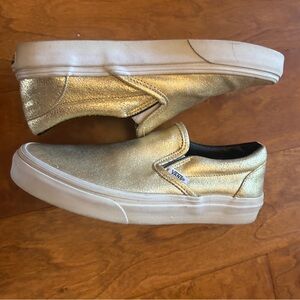 Gold Vans slip ons. Worn once. Women’s 7.0.